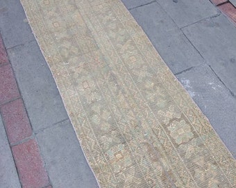 vintage parchwork rug long  lowpile runner rug 350x55cm/111.5x1.6ft