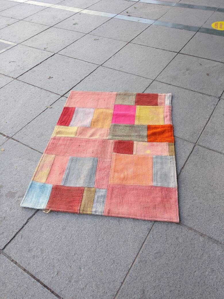 Vintage Pink Small Rug Patch Kilim Rug 120x91 Cm/4x3ft Wool Etsy UK