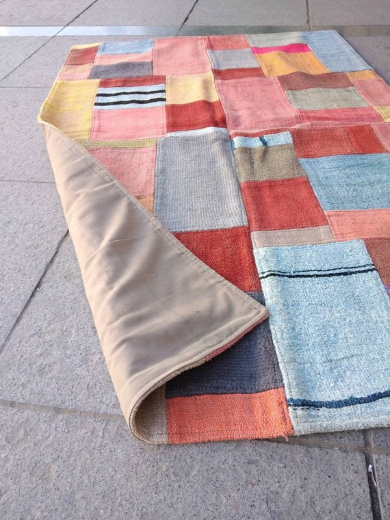 ヴィンテージ カラフル トルコ ラグ コットン ラグ 118 x 180 cm