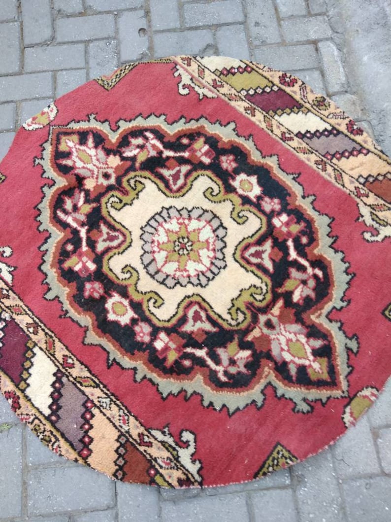 120cm bright red round small Rug3.93ft turkish persian rug Etsy