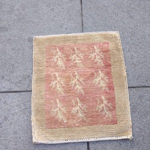 vintage small vintage rug. gifts square rug for table..  orange square rug. turkish faded small rug 48x56 cm/1.57x1.83ft