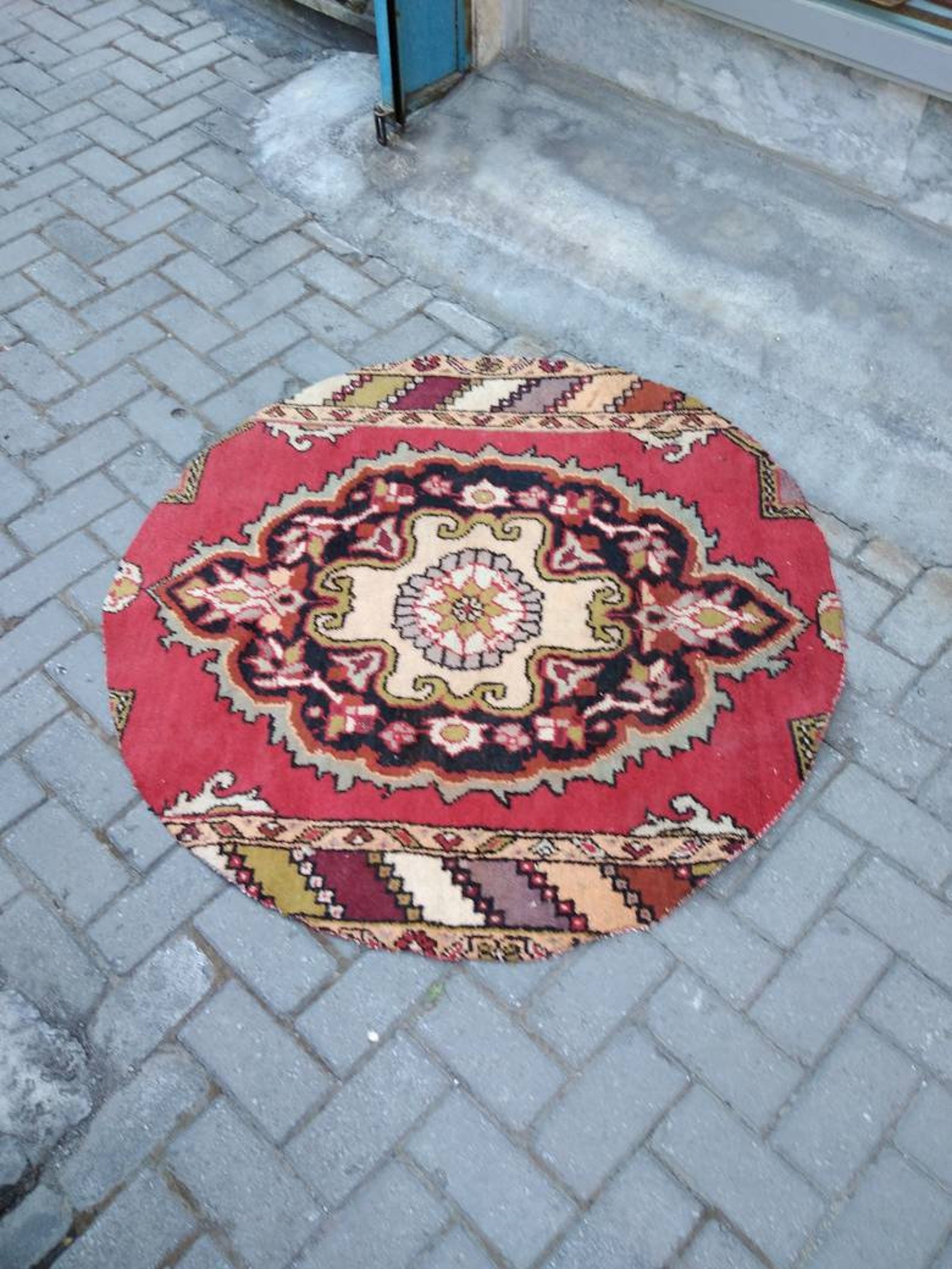 120cm bright red round small Rug3.93ft turkish persian rug Etsy