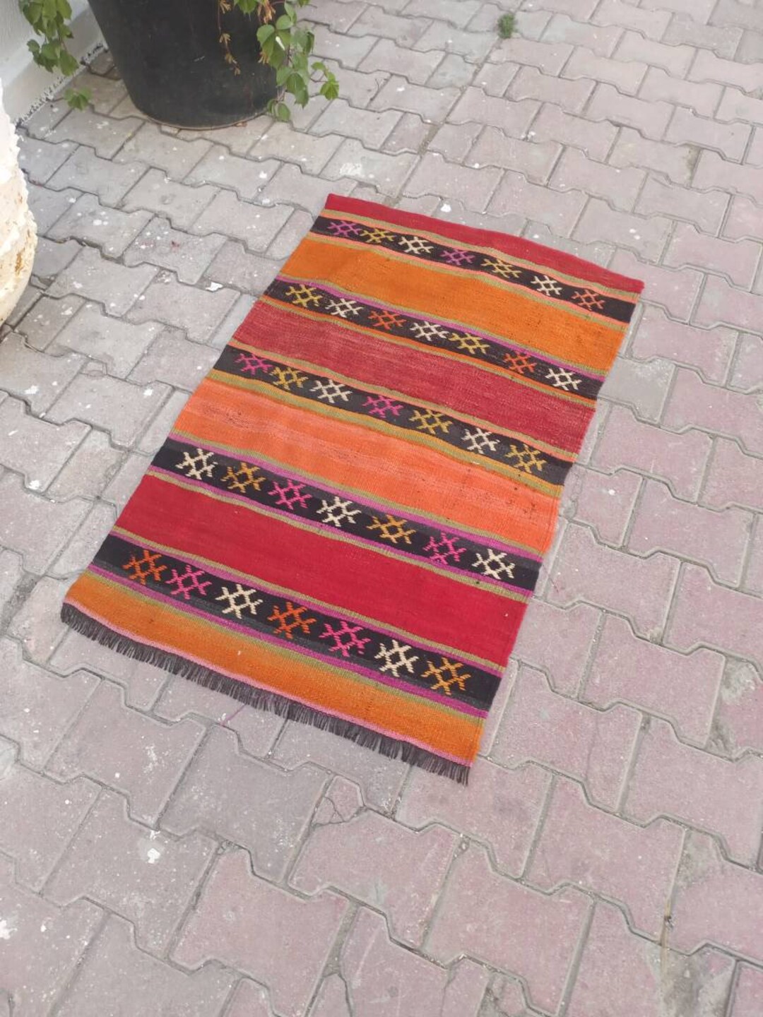 73113cm Vintage Bathroom Runner Mat Narrow Kilim Orange Red Etsy