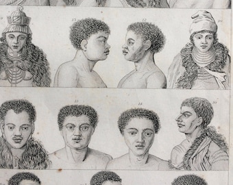 1852 Original Antique Human Races Engraving - Anthropology - Mankind - Ethnology