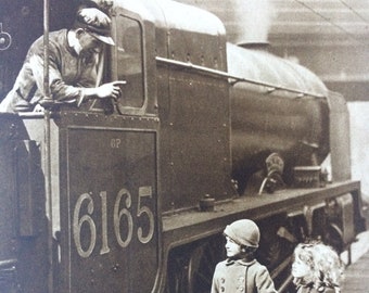 1940s Train and Children at Euston, London Original Vintage Print - Mounted and Matted - Train  Railway - Locomotive - Available Framed