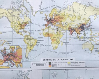 1897 Population Density and Religions Original Antique World Map - Mounted and Matted - Available Framed