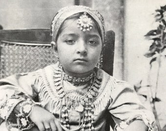 1940s Bejewelled Daughter of India Original Vintage Print - Mounted and Matted - Portrait Photography - Child - Available Framed