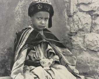 1940s Arabian Boy Original Vintage Print - Mounted and Matted - Portrait Photography - Child - Children - Available Framed