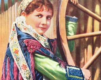 1940s Hungarian Maid at the Well Original Vintage Print - Hungary - Mounted and Matted - Available Framed