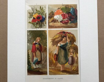 1861 Arrangements of Colour Original Antique Lithograph - Mounted and Matted - Gift for Artist - Available Framed