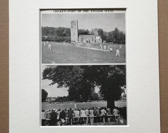 1940s Cricket - Part of the English Scene Original Vintage Print - Mounted and Matted - Devon - Canterbury - Sports Decor - Available Framed