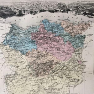 1890 年アルジェリア (コンスタンティーヌ州) スチール彫刻入り大型オリジナルアンティーク地図 - 装飾アート - 地図作成 - 壁装飾