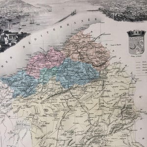 1890 年アルジェリア (オラン州) スチール彫刻入り大型オリジナルアンティーク地図 - 装飾アート - 地図作成 - 壁装飾