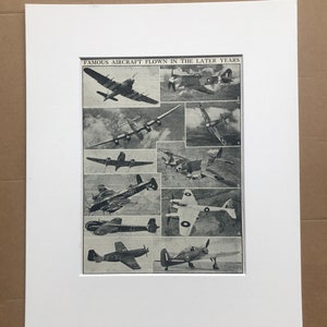 Beroemd vliegtuig uit de jaren 40, gevlogen in de latere jaren Originele vintage print - gemonteerd en gematteerd - WO II - militair decor - beschikbaar ingelijst