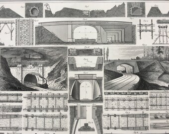 Mounted and Matted Available Framed Train Victorian Technology 1849 Railway Tunnel Large Original Antique Engraving Locomotive
