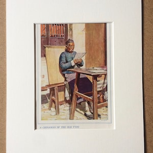 1940s Chinese Old Man Original Vintage Print - China - Mounted and Matted - China - Available Framed