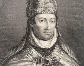 1874 William of Wykeham Original Antique Print - Bishop of Winchester - Chancellor - Portrait - Mounted and Matted - Available Framed