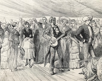 1883 Fancy-Dress Ball onboard H.M. Troop-Ship Serapis Original Antique Print - Mounted and Matted - Available Framed - Victorian Decor