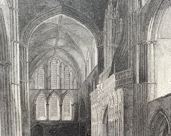 1836 Rochester Cathedral - North Transept Original Antique Engraving - Architecture - Kent - Mounted and Matted - Available Framed