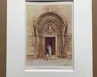 1925 The Doorway of the Duomo of Curzola Original Antique Print - Dalmatia - Croatia - Mounted and Matted - Available Framed
