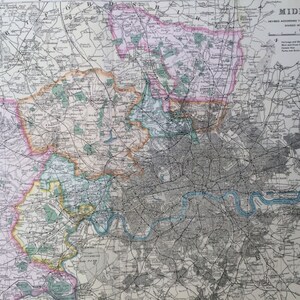 1907 MIDDLESEX große original antike Landkarte, 20,5 x 13,5 Zoll, historische Wanddekoration, George W Bacon Karte, London