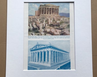 1940s The Parthenon as it is and as it was Original Vintage Print - Mounted and Matted - Greece - Architecture - Available Framed