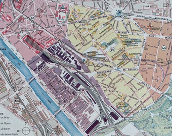 1898 Paris - Douzieme Arrondissement Original Antique Map - France - Parisian Decor - City Plan - Mounted and Matted - Available Framed