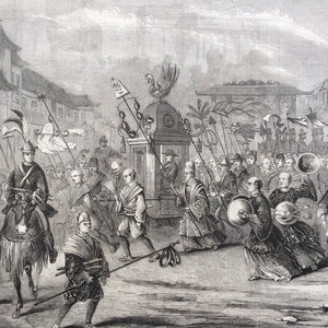 1858 The Entry of Lord Elgin into the city of Jeddo Original Antique Engraving - Tokyo - Japan - British Diplomat - History  Victorian Decor