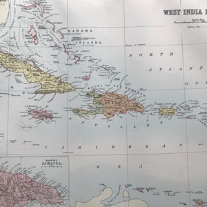 1876 West India Islands Große Original antike A & C Landkarte mit Nebenkarte von Jamaika - Karibik - Große Wandkarte - Wanddekor