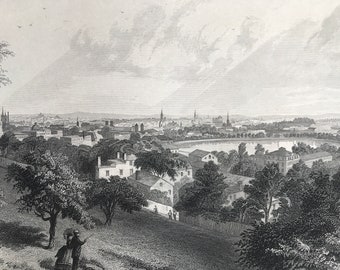 1895 City of Providence Original Antique Steel Engraving - Mounted and Matted - Rhode Island - Decorative Art - Available Framed
