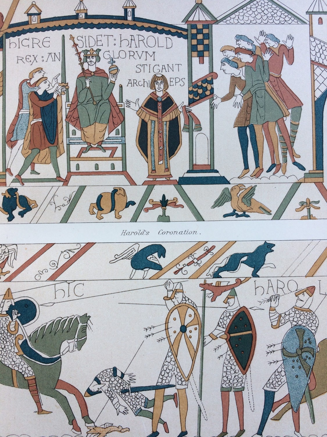 1891 Bayeux Tapestry Original Antique Lithograph wall decor home