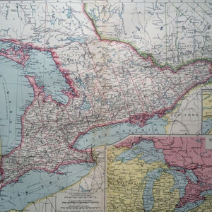 1903 Oberkanada & St.Lawror Große Originalantike Karte mit Karten der Großen Seen und der Karte Montreal, Harmsmour