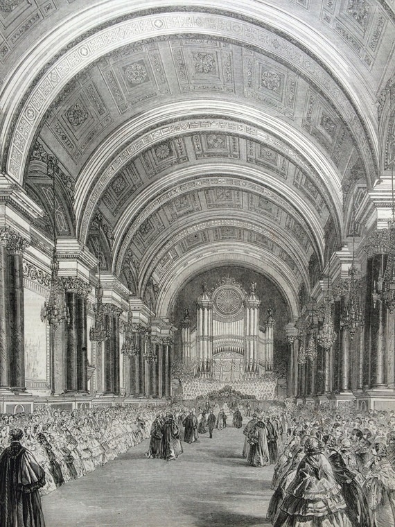 1858 Interior Of The Town Hall Leeds Original Antique Engraving Yorkshire Architecture Local Politics Victorian Decor Wall Art