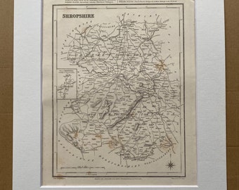 1845 Shropshire Original Antique Engraved Map - UK County Map - Available Framed - England