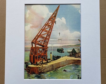 1933 A Giant Floating Crane Original Vintage Print - Machinery - Mechanics - Mounted and Matted - Available Framed