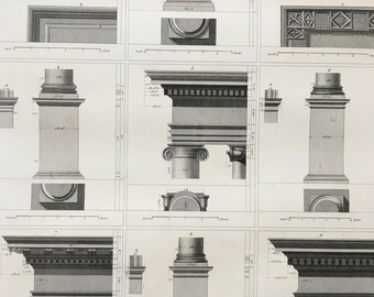 1849 Greco-Roman Column Architecture Large Original Antique Print - Mounted and Matted - Available Framed - Ancient Rome - Victorian Decor