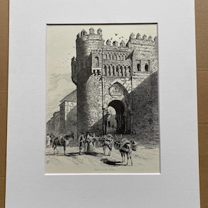 1876 Puerta del Sol, Toledo Original Antique Engraving - Spain - Mounted and Matted - Available Framed