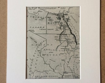 1940s Egypt and Neighbouring Lands Map Original Vintage Print - Mounted and Matted - Anglo-Egyptian Sudan  - Egypt - Available Framed