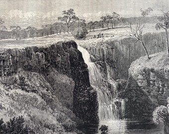 1880 View of the Lal-Lall Falls, near Ballarat, Victoria Original Antique Print - Australia - Mounted and Matted - Available Framed