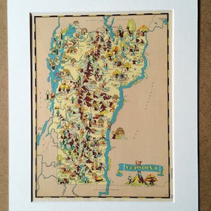 Mapa original de dibujos animados de Vermont de 1935 - Ruth Taylor - Montado y enmarañado - Mapa extravagante - Estados Unidos