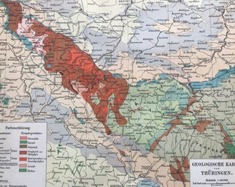 1897 Geological Map of Thuringen (Thuringia) Original Antique Map - Germany - Available Framed - Cartography - Vintage Map