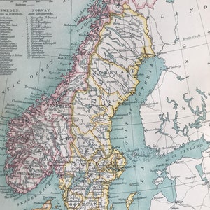 1929 Vintage South Scandinavia Map