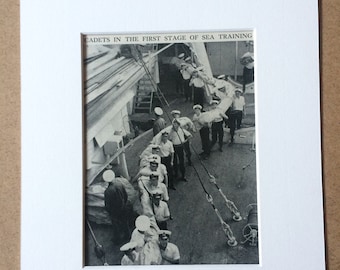 1940s Cadets in the first stage of sea training Original Vintage Print - Mounted and Matted - Royal Navy Cadet - Available Framed