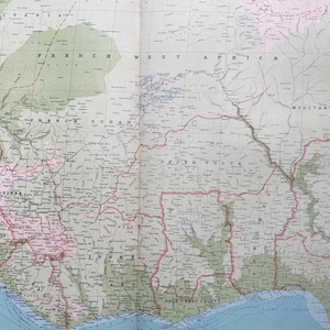 1922 WEST AFRICA Large Original Antique Times Atlas Physical Map - Ivory Coast - Nigeria - Ghana - Liberia - Gambia - Senegal - Guinea