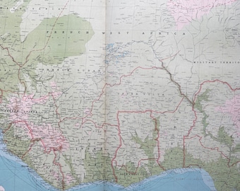 1922 WEST AFRICA Large Original Antique Times Atlas Physical Map - Ivory Coast - Nigeria - Ghana - Liberia - Gambia - Senegal - Guinea