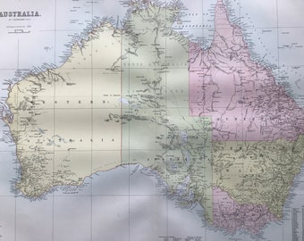 1876 Australia Extra Large Original Antique A & C Black Map - Large Wall Map - Wall Decor