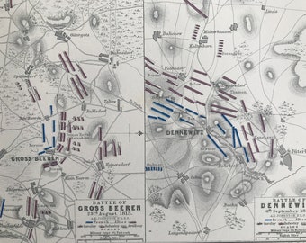 1875 Battle of Gross Beeren and Battle of Dennewitz 1813 Original Antique Map - Battle Map - Military History - Available Framed