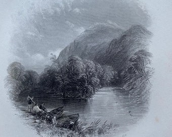 1840 Torc Mountain, from Dinis Island Original Antique Engraving - Ireland - Landscape Scenery - Mounted and Matted - Available Framed