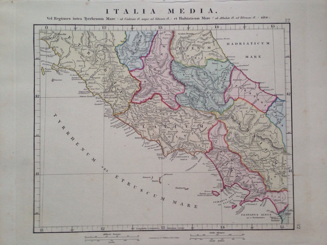 1865 ITALIA MEDIA (Central Italy) Original Antique Hand-Coloured ...