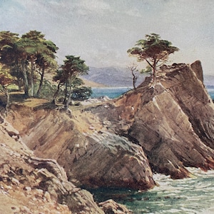 1914 Cypress Point, w pobliżu Carmel Oryginalny antyczny wydruk - Kalifornia - oprawiony i oprawiony - Dostępny w ramę